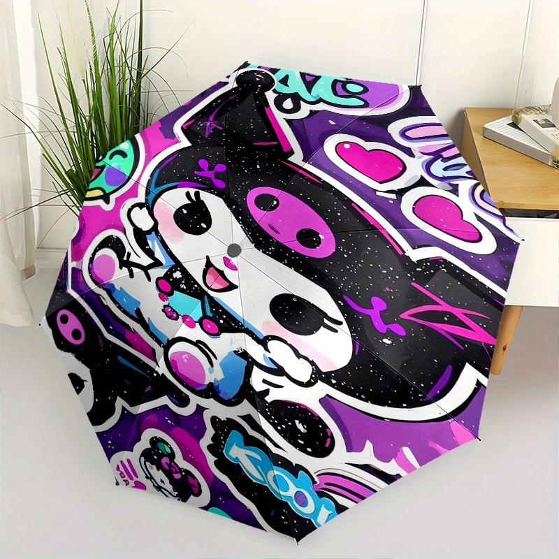 

Kuromi Automatic Folding Umbrella-Simple 8-Rib Design, Bright Cartoon Pattern, Durable Iron Frame, Suitable For Travel, Outdoor, Beach-Cute