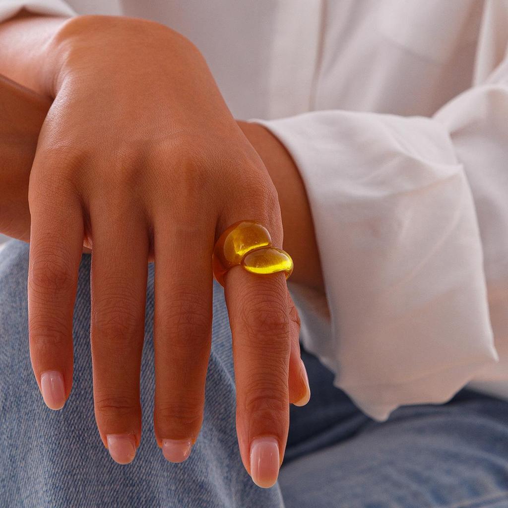 Girls Colorful Plastic Resin Rings Women Sweet Fashion Irregular Double Water Drop Geometric Ring Back To School Students Finger Ring Jewelry KTJ