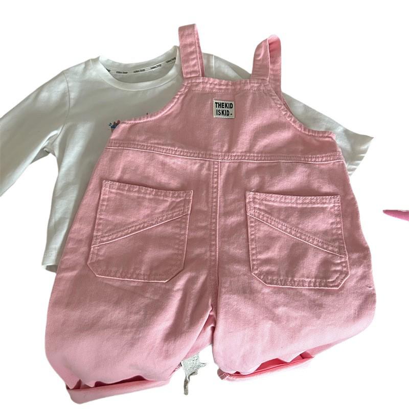 Zestaw Różowy Kombinezon i T-shirt w Koreańskim Stylu dla Dziewczynek Wiosna 2025