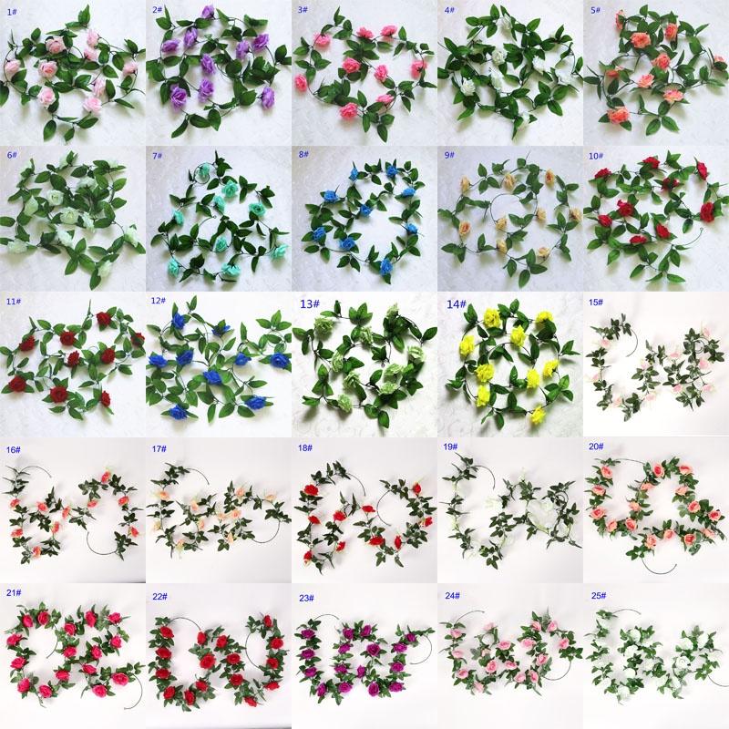 24m Silk Long Rose Fake Flower Ivy Vine Leaf Garland Wedding Party Home Decor