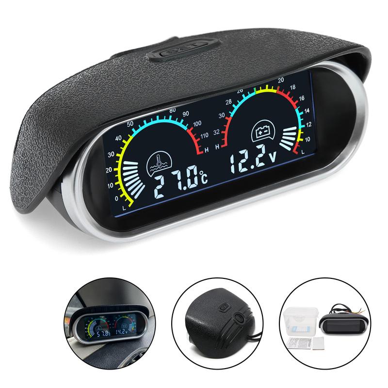 12V 24V  Water Temperature Gauge 2 IN 1 Car Truck LCD Gauge Voltmeter With 1/8 NPT Temp Sensor Water Temp Meter for Auto Cars