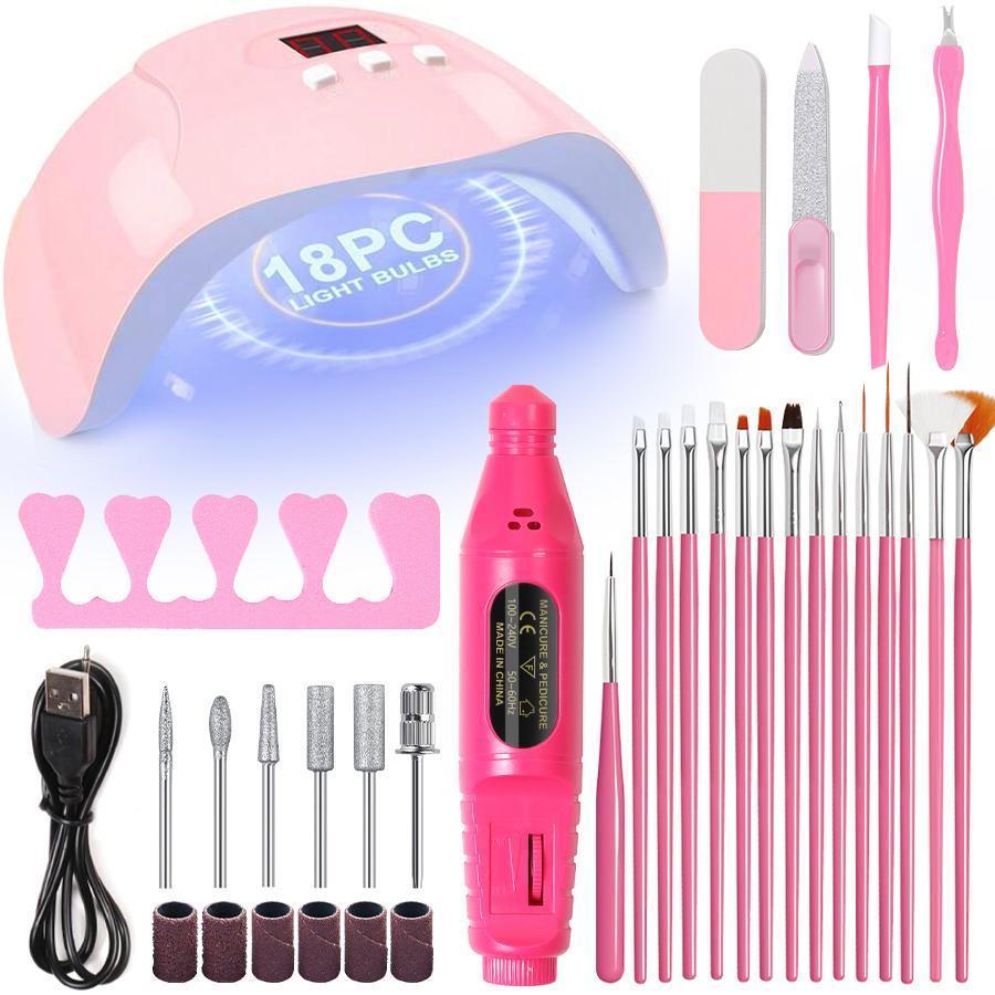 YIKOOLIN 7-in-1 Nail Art Tool Set with Nail Lamp Glue Drying Machine Nail Polisher Dead Skin Fork Dead Skin Push Finger Divider