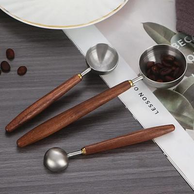 1PC 304 Stainless Steel Walnut Long Handle Coffee Powder Powder Measuring Spoon Kitchen Baking Tools Measuring Spoon Cucharas