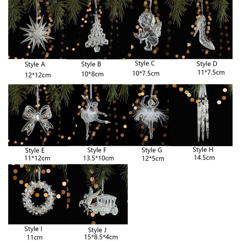2pcs Acrylic Crystal Christmas Tree Pendant Angel/Dancing Girl Stereoscopic Xmas Tree Hanging Ornaments with Sequins Clear