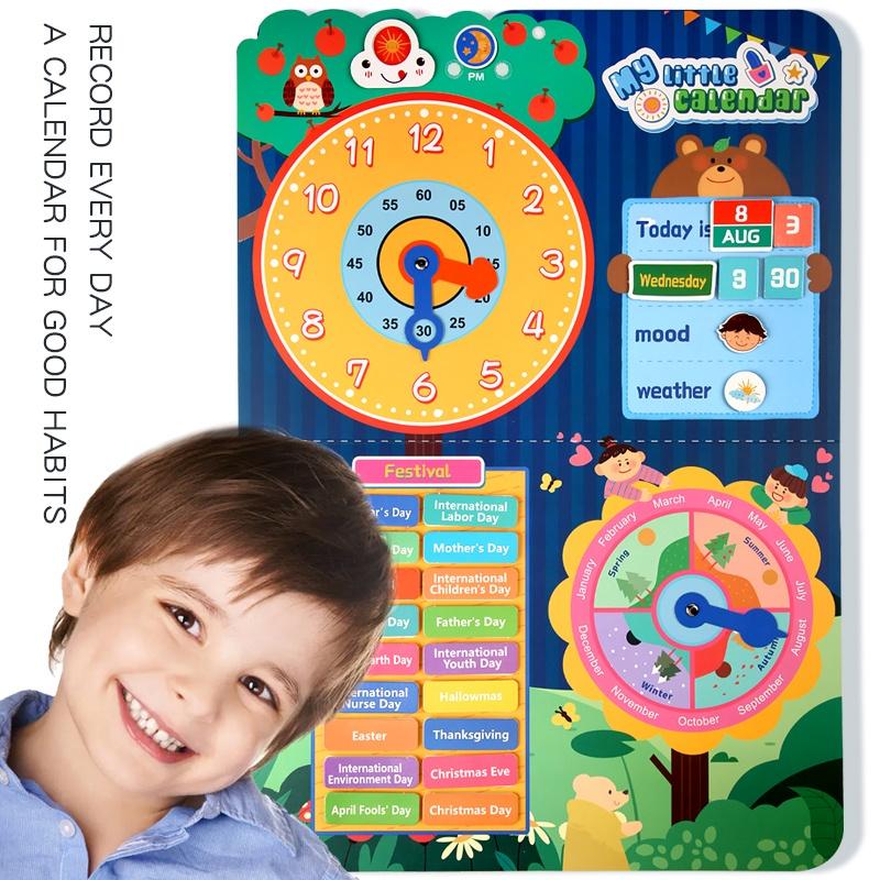 Kids Calendar Time Month Date Day Season Weather Busy Book Learning Chart Board Early Educational Toy for Boys Girls Home School