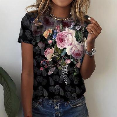 Women's T-shirt Summer Fashion Short Sleeve Tops 3D Floral Print O-neck Casual T Shirt For Women's Y2k Clothes Plus Size Tees