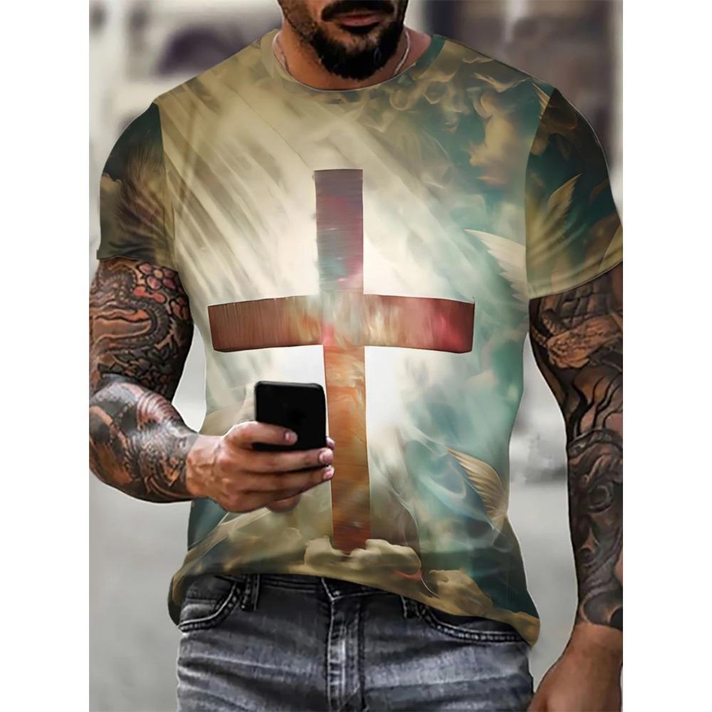 Summer New Men's T-shirt Super Big Brother Special Jesus Christ Cross 3D Printed Top Retro Hip Hop Short Sleeve T-shirt