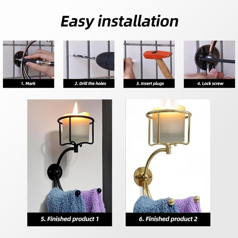 Rustics Inspire Towel Rack With Integrated Candle Holder for Farmhouses or Bohemians Home Decoration