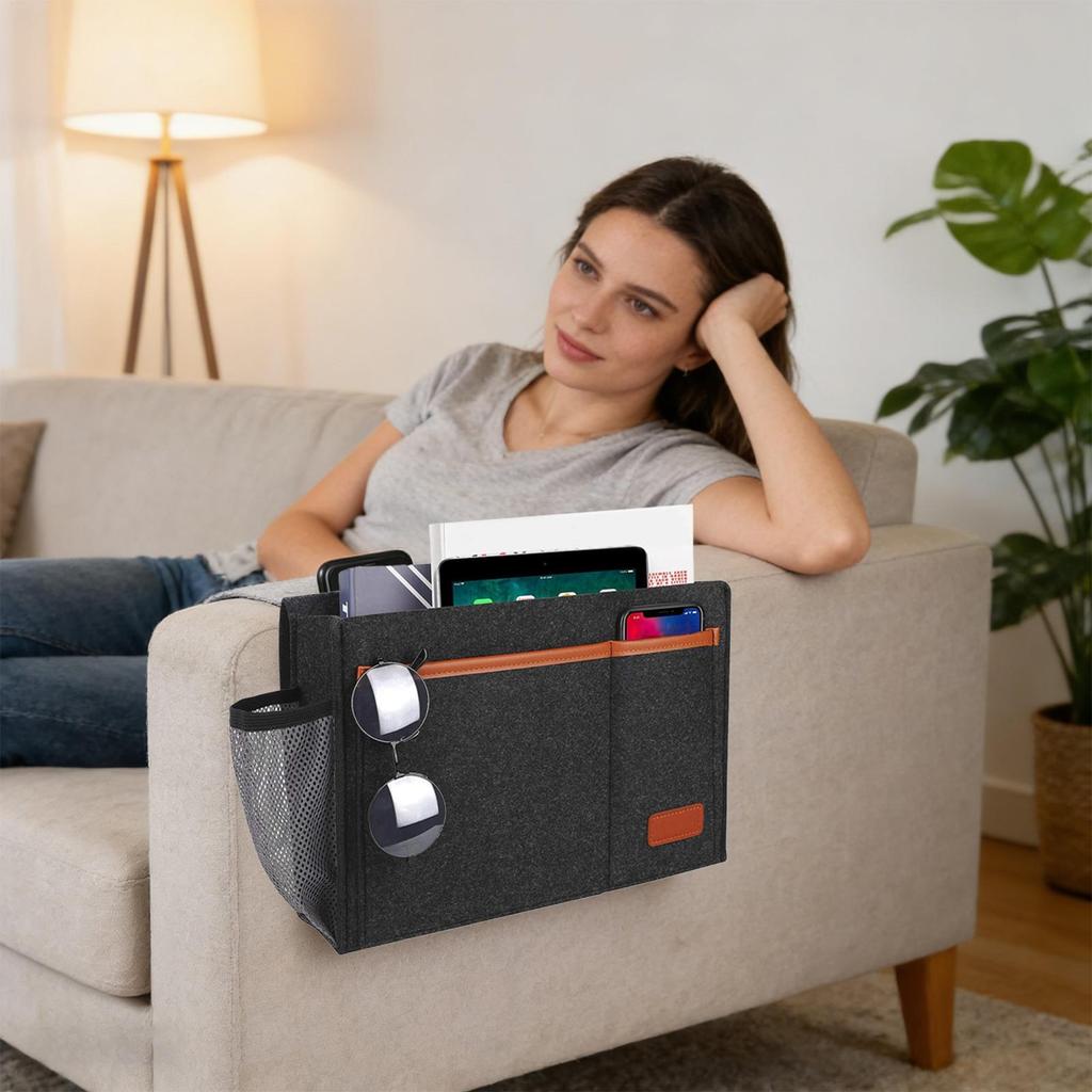 Sofa Armrest Storage Bag Felt Bedside Pocket Multi-Pocket Sofa Armrest Organizer Armchair Remote Control Storage