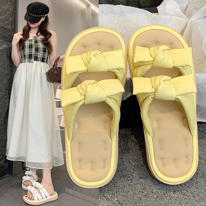 Fashion Fairy Style Bow Outer Wear Sandals and Slippers 2025 Summer New All-Match Flat Beach Slippers