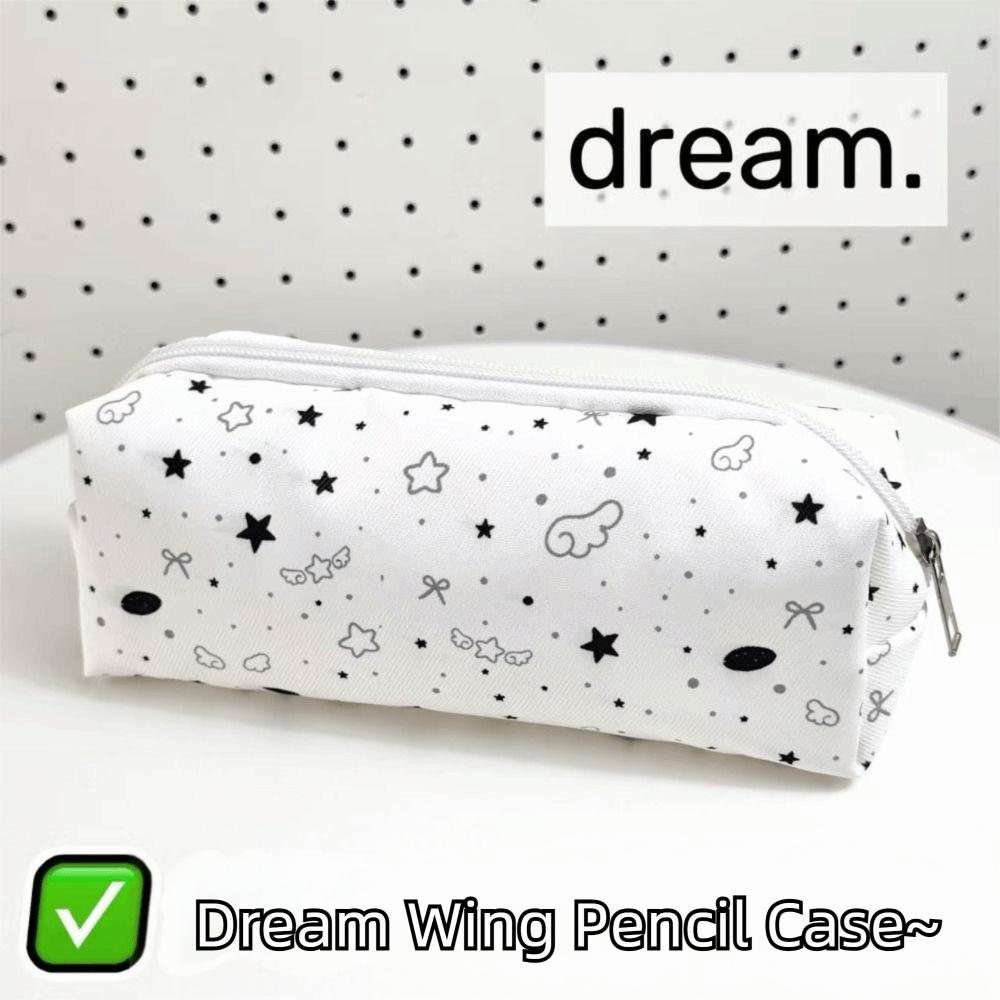 Polka Dot Zipper Pencil Pouch Large Capacity Fabric Pencil Case Pen Storage Bag  Everyday Storage