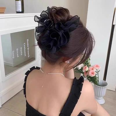 1pc Spring Summer Cloud Mesh Pleated Hair Claw, High-end Minimalist Shark Clip,versatile Hair Accessory for Bun Hairstlye