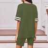 Women's Fashion Casual Round Neck Color,Block Short Sleeve T,Shirt And Slim Shorts Home Wear Set