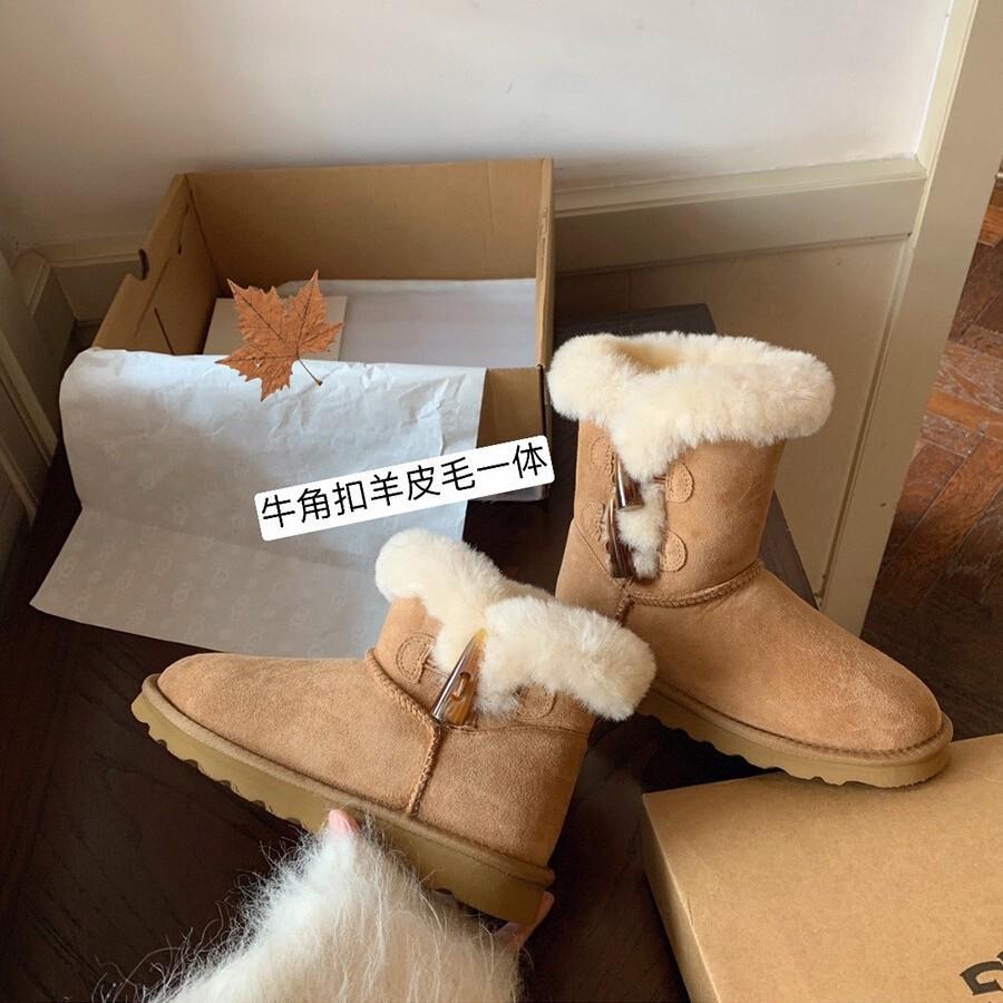 2025 höst och vinter nya Mao Mao hornspänne bomullsskor rund tå tjock sula varma och bekväma snökängor dam