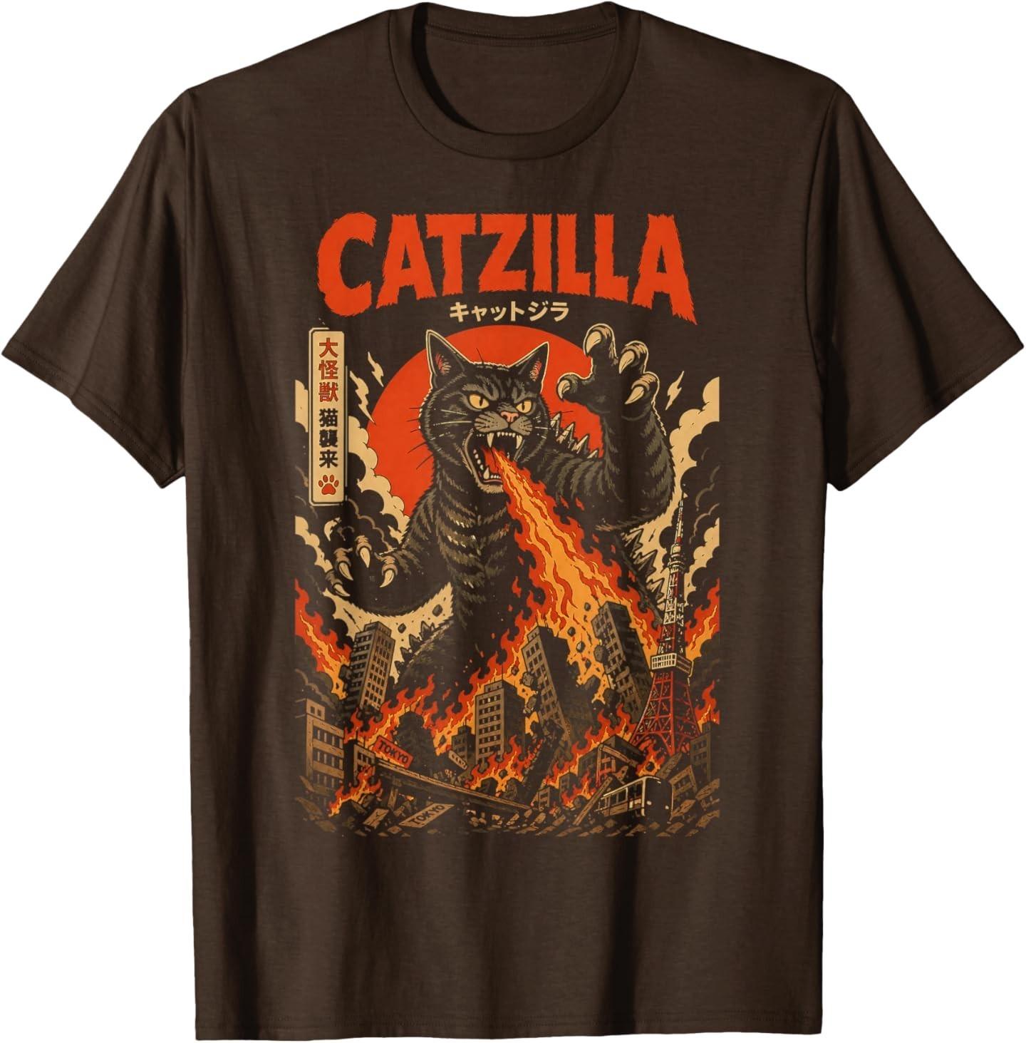 Giant Cat Monster - Tokyo City Destruction T-Shirt S