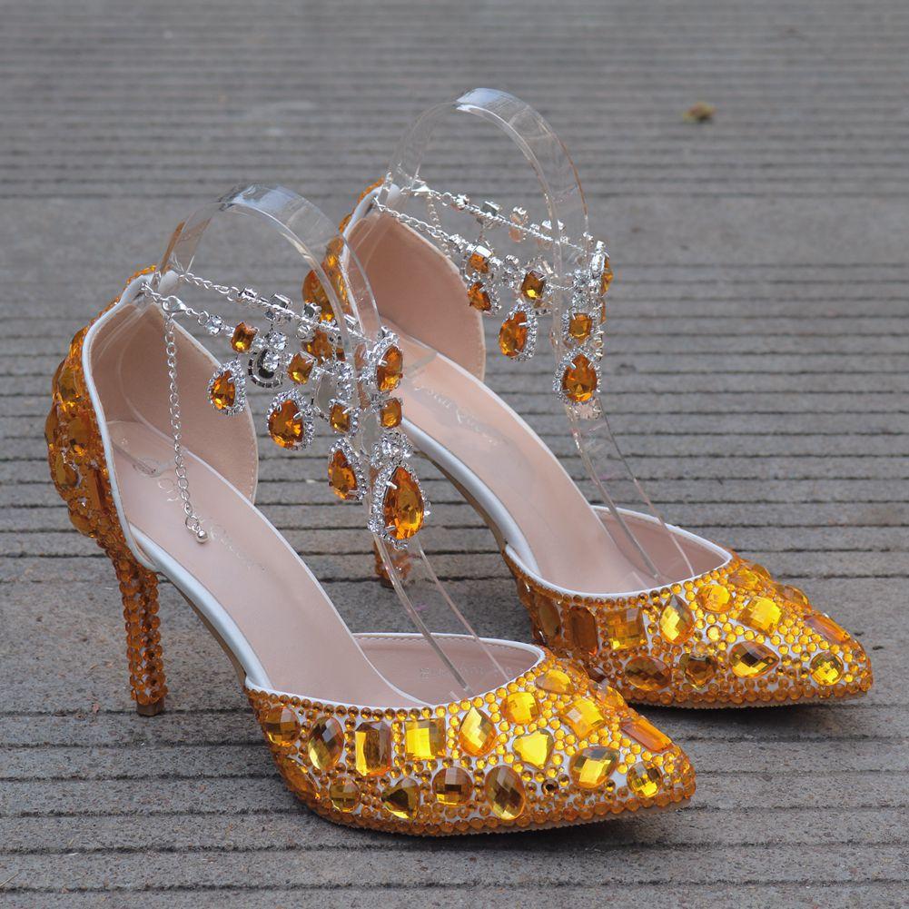Large Size Tassel Rhinestone Wedding Shoes 9 Thin Heel Pointed Sandals Luxury Rhinestone Wedding Shoes