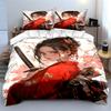 Red-clad Samurai Girl with Sword Print Bedding Set 1 Duvet Cover 2 Pillowcases for Adult and Children Luxury Gift Full Size