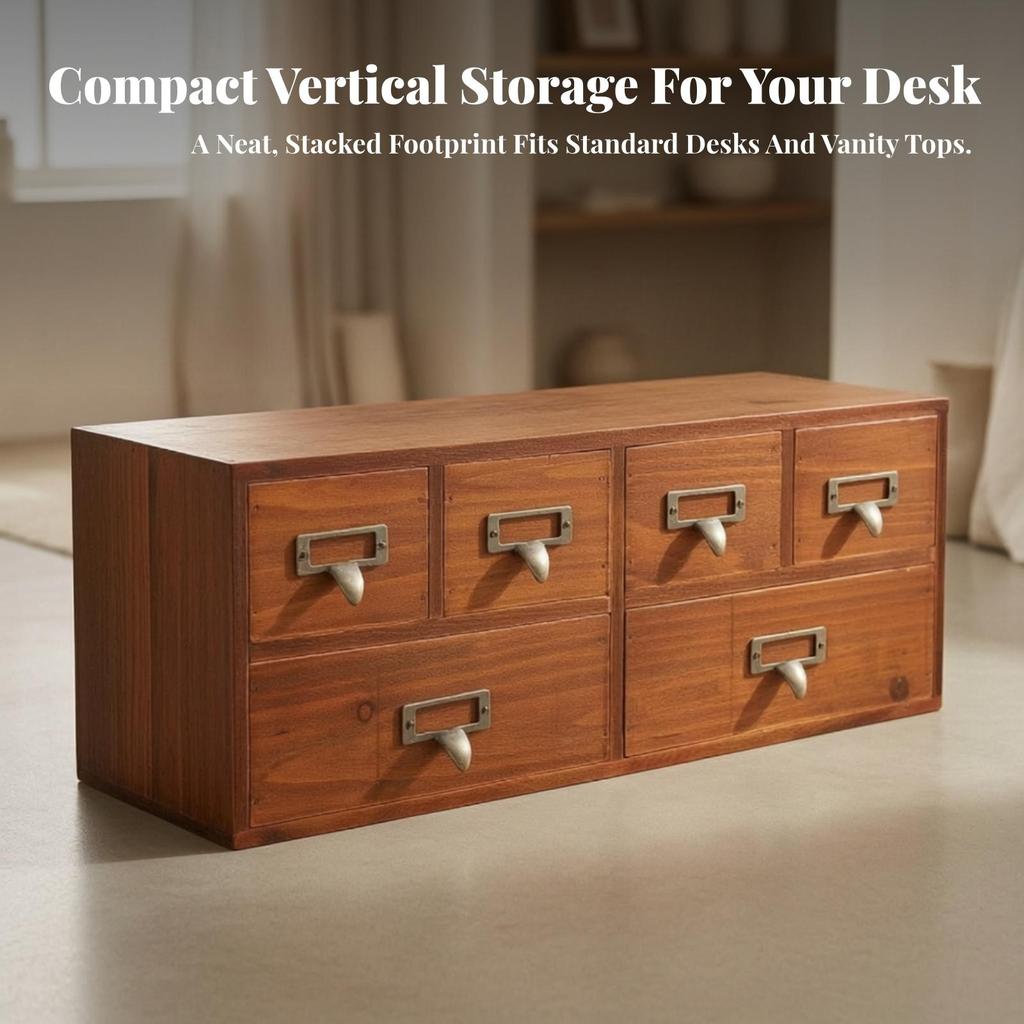Wooden Desk Organizer with Drawers Compact Desktop Storage Cabinet for Office