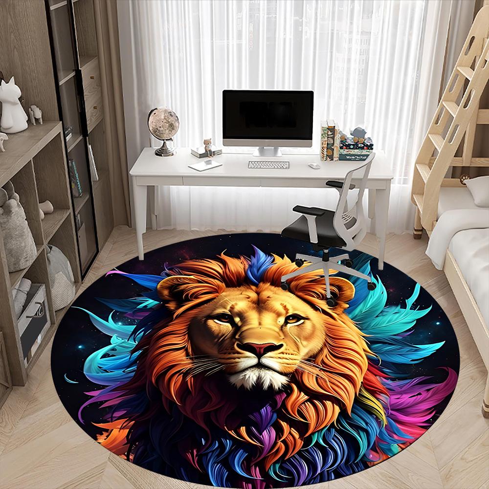 1pc Lion Feathers Office Round Area Rug,  Mat Suitable ForOffice, Under Office Chairs Bedroom Living Room Home Decor, Room Deco