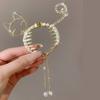 Elegant Alloy Hair Clip with Rhinestone Cat, Tassel Simulation Pearl Dangle, Cute Round Shape Fashion Hairpin Accessory for Women and Girls