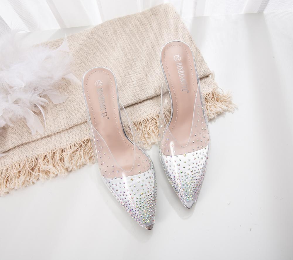 

Fashion Netcelebrity Transparent crystal peep toe slingback woman pumps gold/silver slip on slides clear thin high heels shoes women2025 5