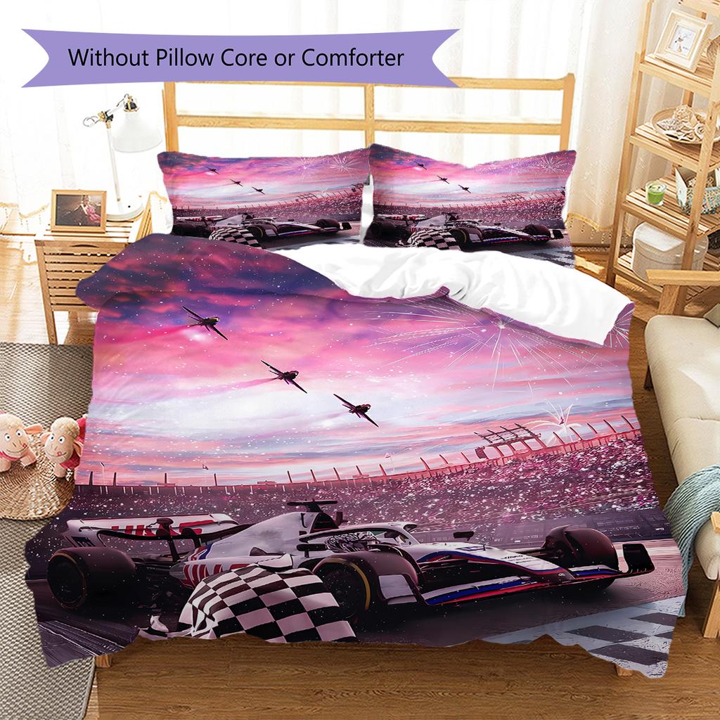 Formel 1 Muster Bettwäsche, Steppbett Set Bettbezug Kissenbezug Zuhause Geburtstagsgeschenk (1 Bettbezug + 2 Kissenbezüge, ohne Füllung)