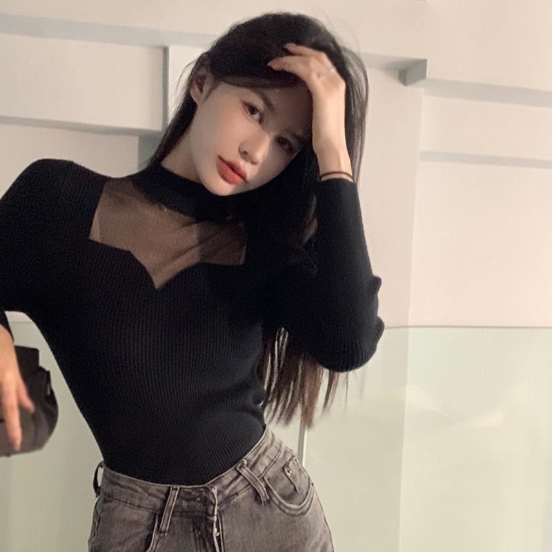 

Весенне-осенний вязаный пуловер с длинными рукавами, свитер с высоким воротником, женский тонкий свитер Y2K One Size