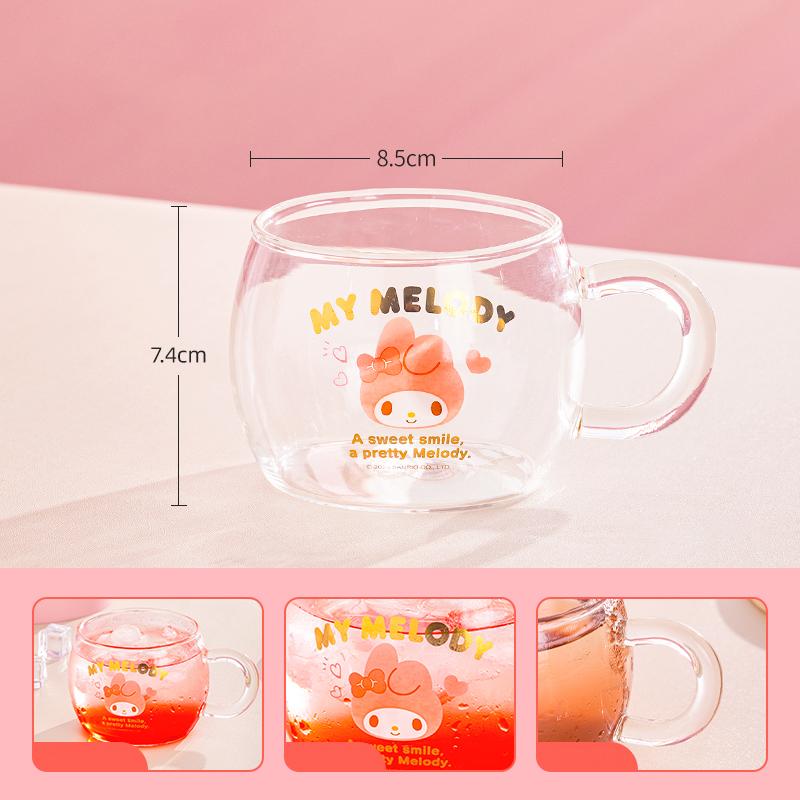 Pour Sanrio Tasse en Verre pour Enfant Tasse à Café Verre Borosilicate Élevé Tasse à Eau avec Poignée pour Impression Kuromi&Hello Kitty Tasse à Lait Jus