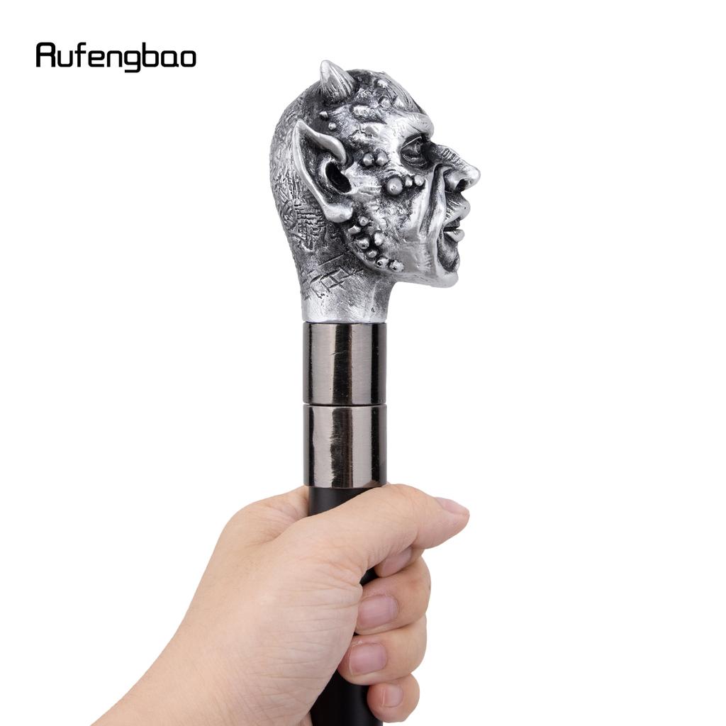 Silver Resin Skull Monster Head Walking Cane Fashion Decorative Steel Stick Gentleman Elegant Cosplay Cane Knob Crosier 94cm