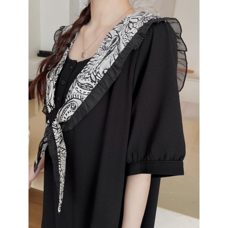 Dimanaf Summer Women Plus Size Short Sleeves Elegant Dress Loose 2025 Vintage Dress Basic Long Casual Shirt Dress