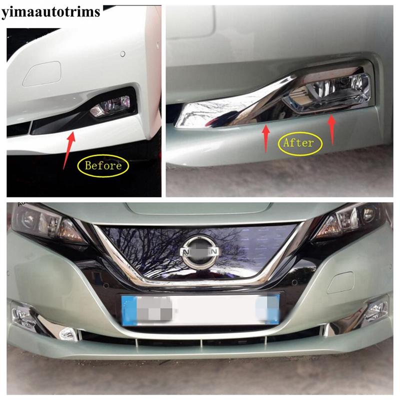 2PCS ABS Chrome Car Front Bumper Fog Foglight Light Lamp Frame Decor Cover Trim For Nissan Leaf 2018 - 2024 Accessories Exterior