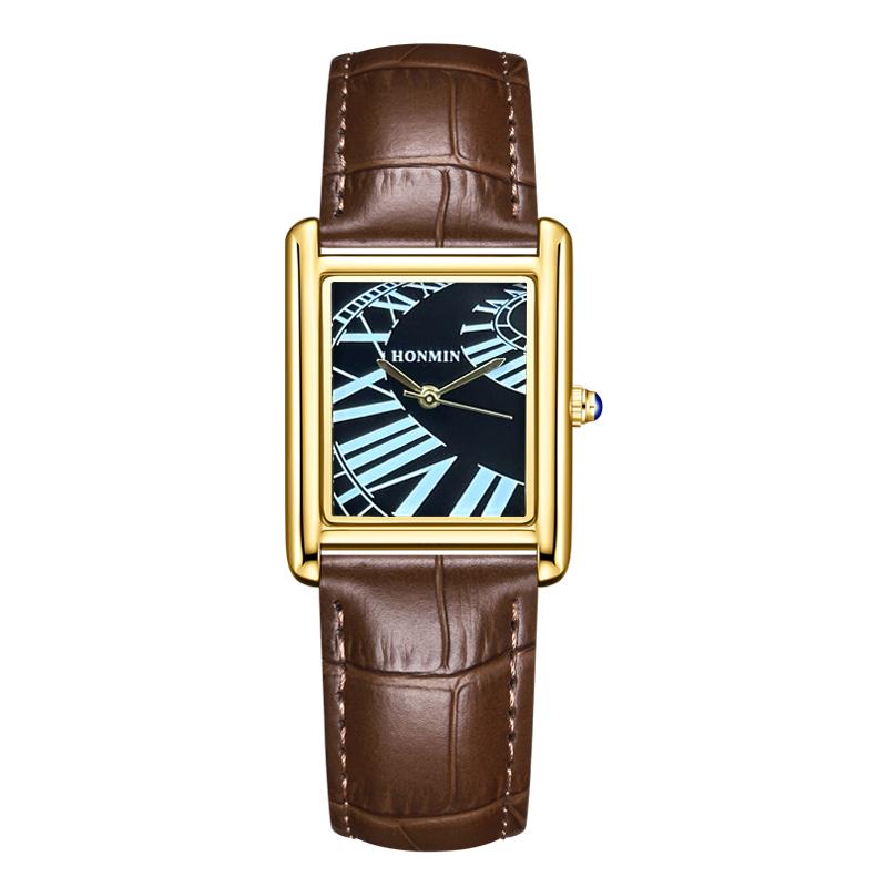 HONMIN Luxury Style Roman Dial Tank Ultra-Thin Rectangular Elegant Men's Quartz WaterProof Watch