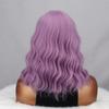 MISS WIG Purple Color Water Wave Wig with Bangs Synthetic Fiber Shoulder Length Wavy Cosplay Daily Wear Short Wavy Wig