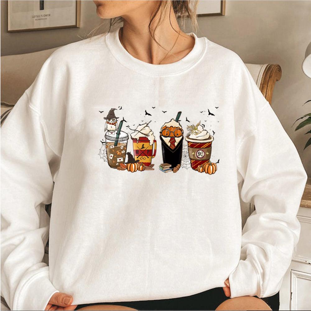 Latte Coffee Halloween Witch School Sweatshirt Fall Coffee Pumpkin Hoodies Retro Halloween Sweatshirt Vintage Halloween Gift Top
