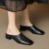 Fashion 2025 New Fashion Covered Toe Genuine Leather Women Thick Heels Casual Mules Summer Daily Walk Sheepskin Leather Slippers Sandals