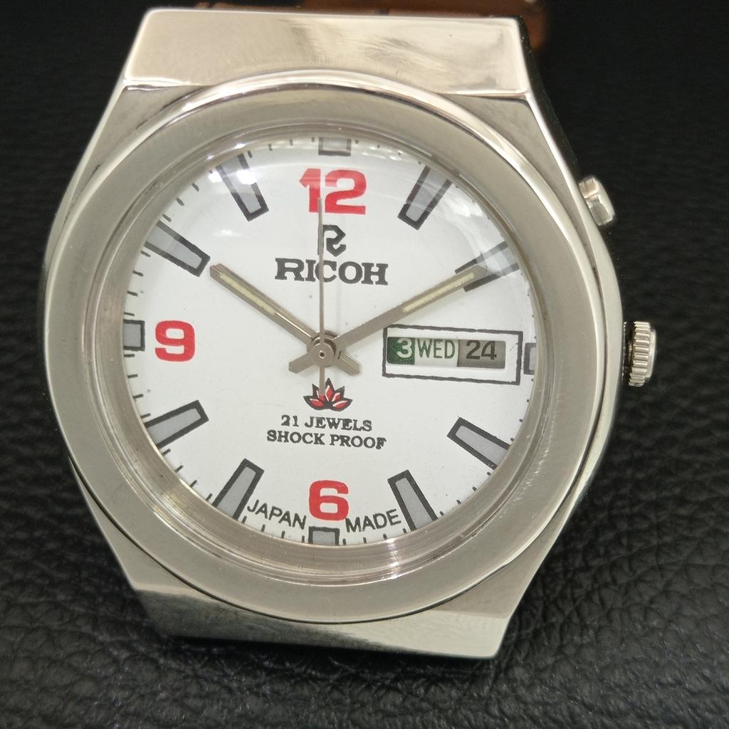JAPAN VINTAGE RICOH R31 AUTOMATIC MENS WHITE COLOR DIAL WATCH a707716-1