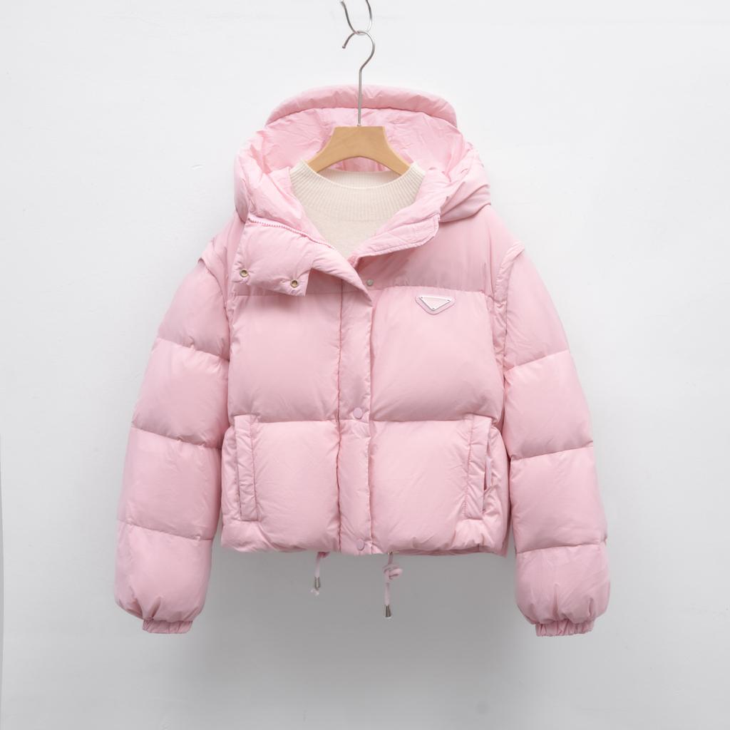 Ensfarvet Avtakbare Ermer Dun Bomullsklær Dame Vinter Ny Design Kort Vest Hette Brødklær