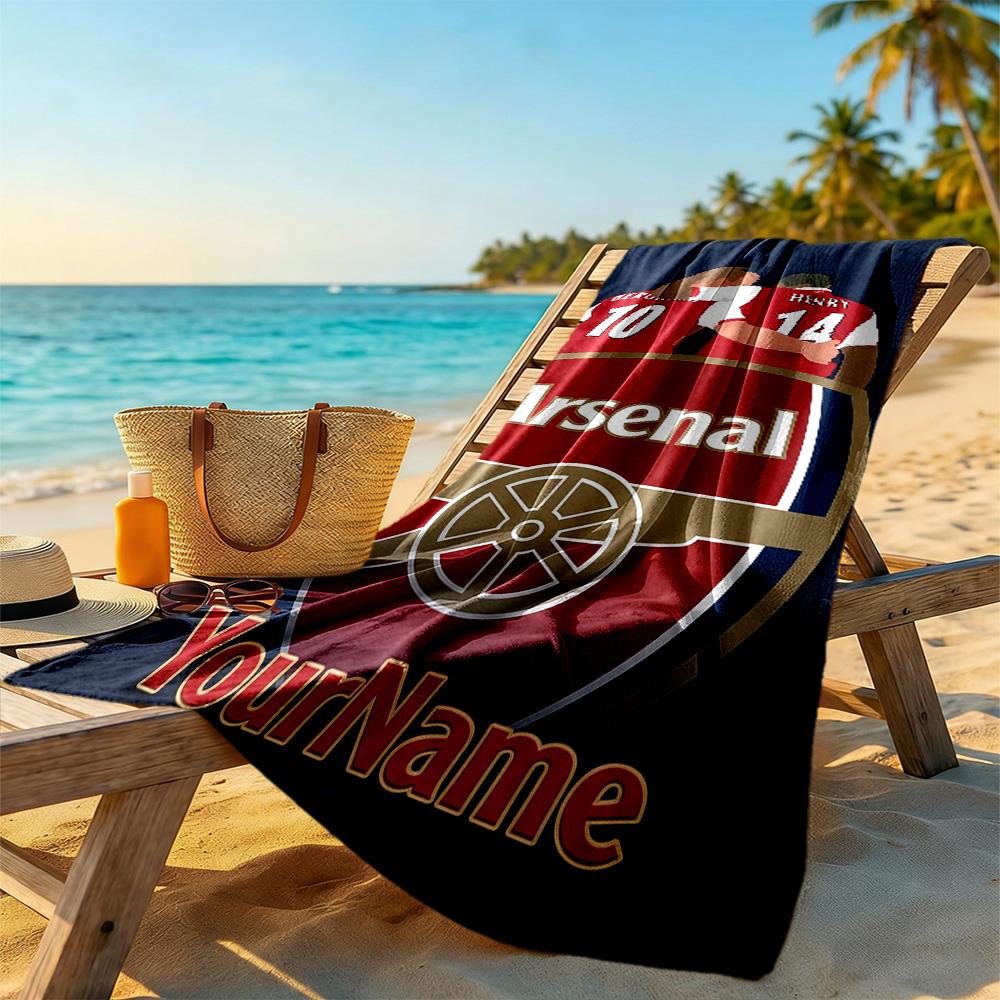Arsenal Kişiselleştirilmiş Yazılı Plaj Havlusu Süper Yumuşak Mikrofiber Hızlı Kuruyan Kumaş