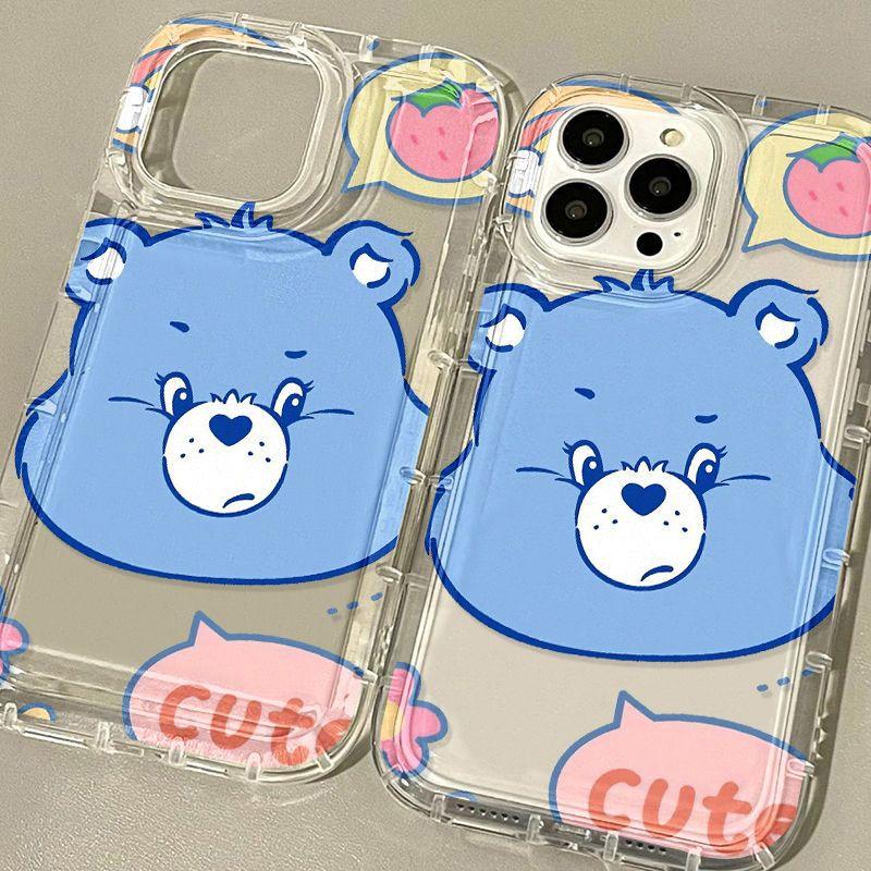 Blue love bear is suitable for iPhone17promax cartoon mobile phone case Apple 16 large hole 14/13 transparent 15.