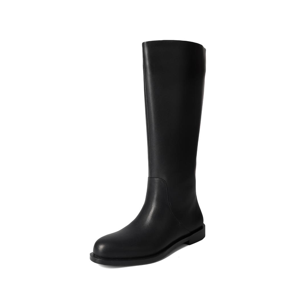 Annual payment~ 2025 winter full leather British style but knee knight boots European and American temperament loose low-heeled boots