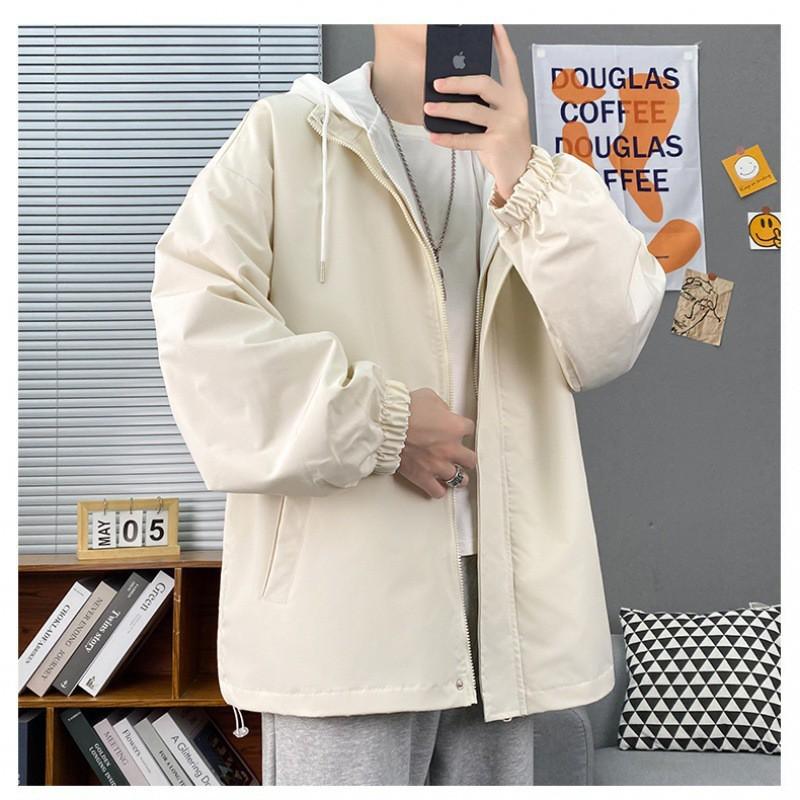 Mens Hooded Windbreaker Jacket Casual Streetwear Loose Fit Layered Look