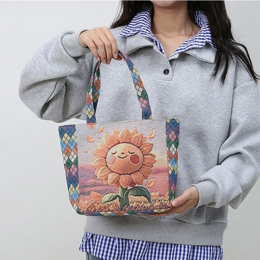 Portable Cat Ethnic Style Handbag Dog Giraffe Embroidery Tote Bag Canvas Animal Canvas Tote Bag Storage Bag