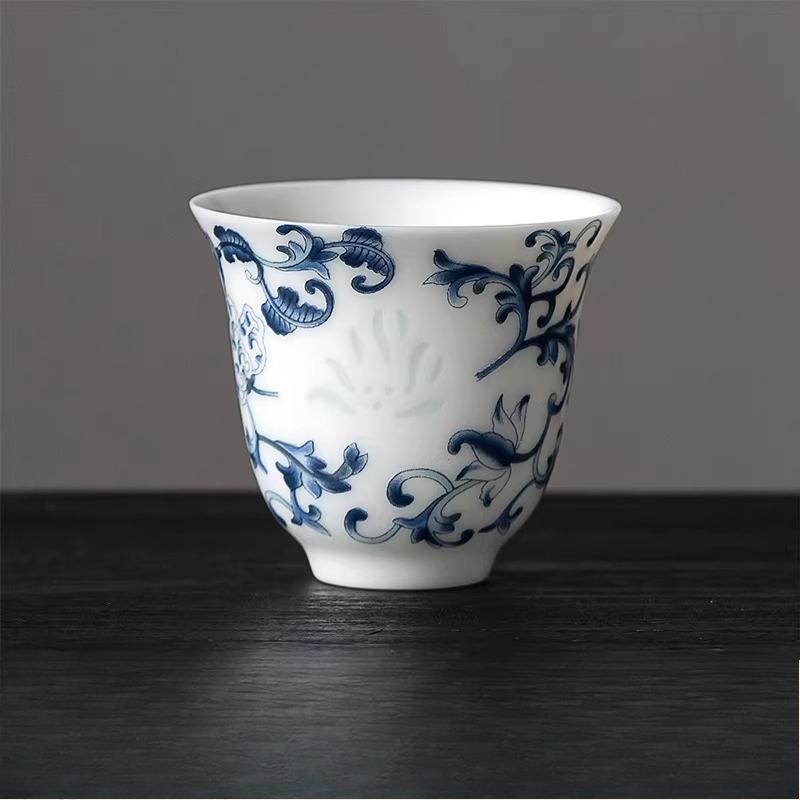 

40ml Blue and White Ceramic Tea Cup Household Sheep Fat Jade Master s Cup Chinese Small Capacity Tea Cup Drinking Utensils 5x4.5cm 40ml
