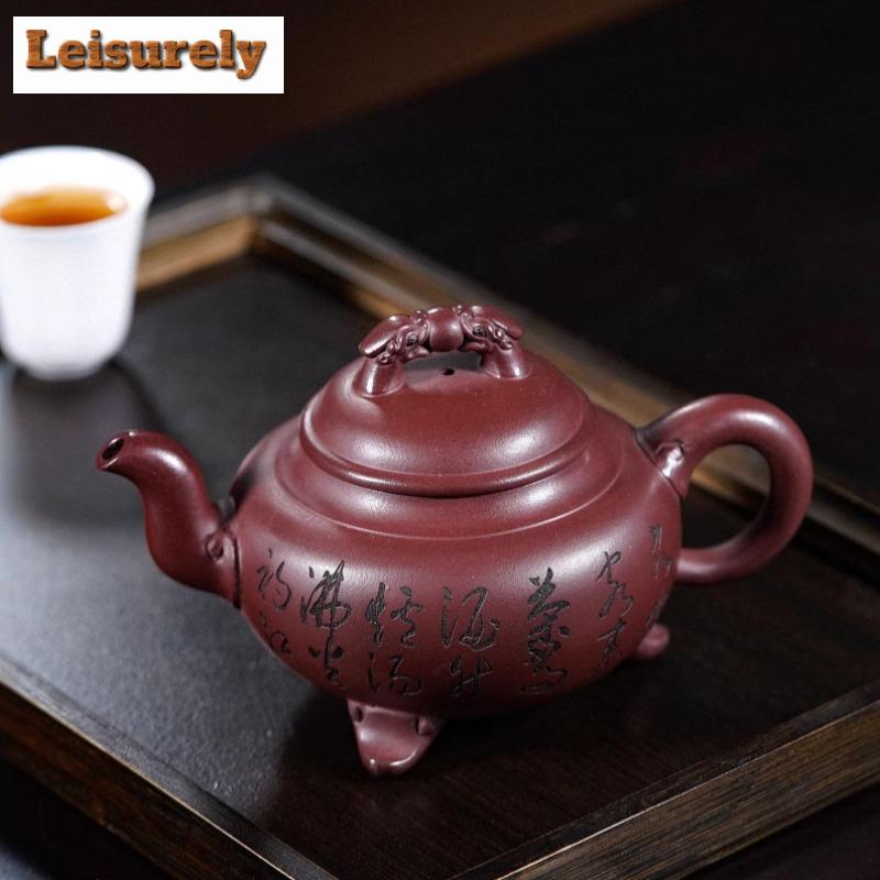 330ml Yixing Fialová hlína Čajové konvičky Ručně vyráběná Tripodia konvička Hrubá ruda Písek Dračí krev Bahno Výrobník čaje Konvice se sítkem Zisha Čaj