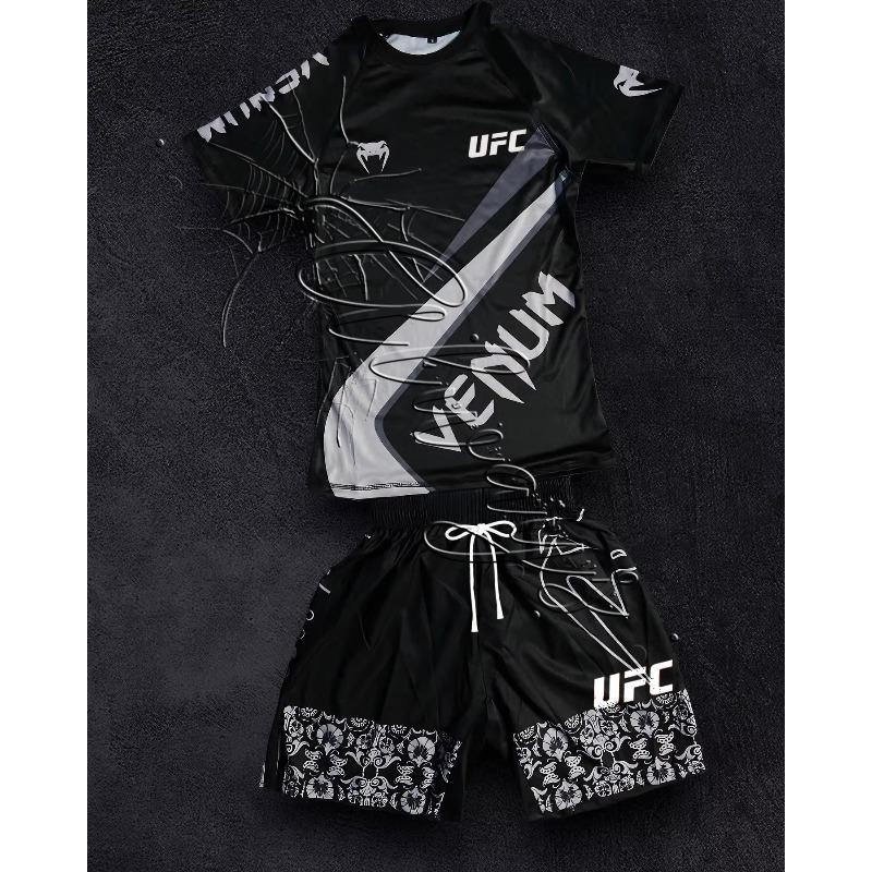2026 Sommer Bestseller Neues Boxanzug Set Herren UFC Enthusiasten Kampf Nacht Schnelltrocknendes Trainingsshorts Set Fitness Set S black