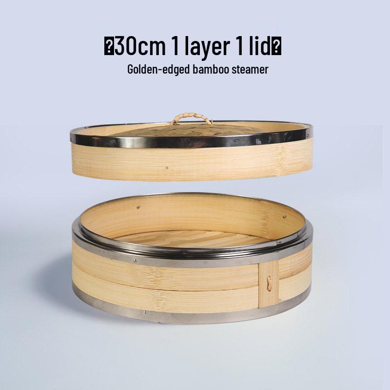 Mao Bamboo Steamer Basket with Stainless Steel Edge - Ideal for Baozi, Mantou, and Xiaolongbao.