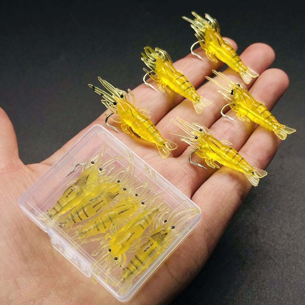 4Pcs/8Pcs-2 Styles(Multicolor&Yellow) Soft Shrimp Bait-Artificial Soft Prawn Lures with Hooks Fishing for Trout Carp Fishing Tackle Bait