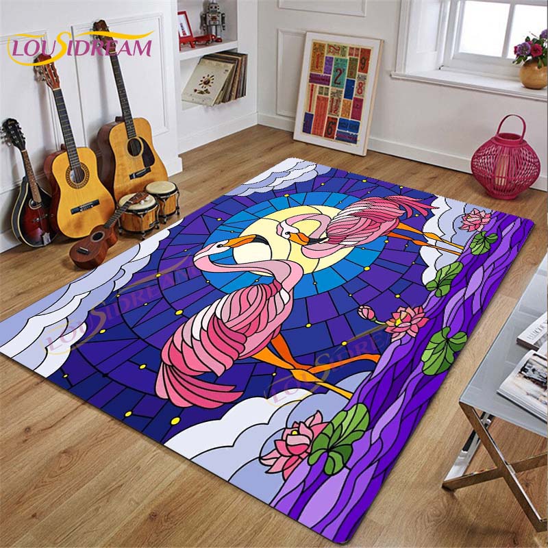3D Flamingo Rug Carpet for Livingroom Bedroom Kids Room Colorful Modern Rug Non Slip Floor Carpet INS Style Decor Flower Carpet