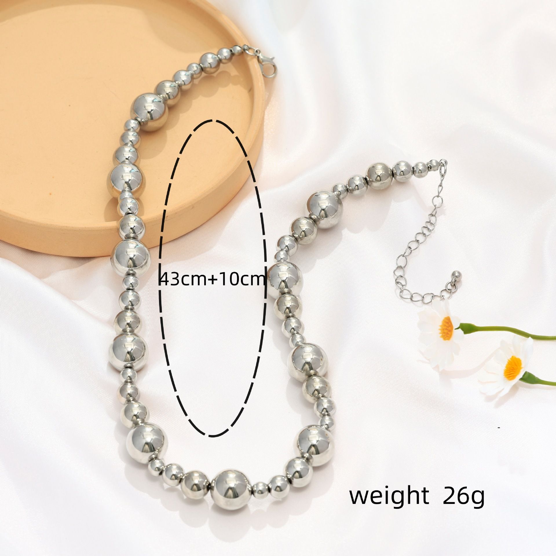 Эксцентричный темперамент Неправильное серебряное круглое бусины ожерелье Ретро геометрическая текстура Блестящее ожерелье