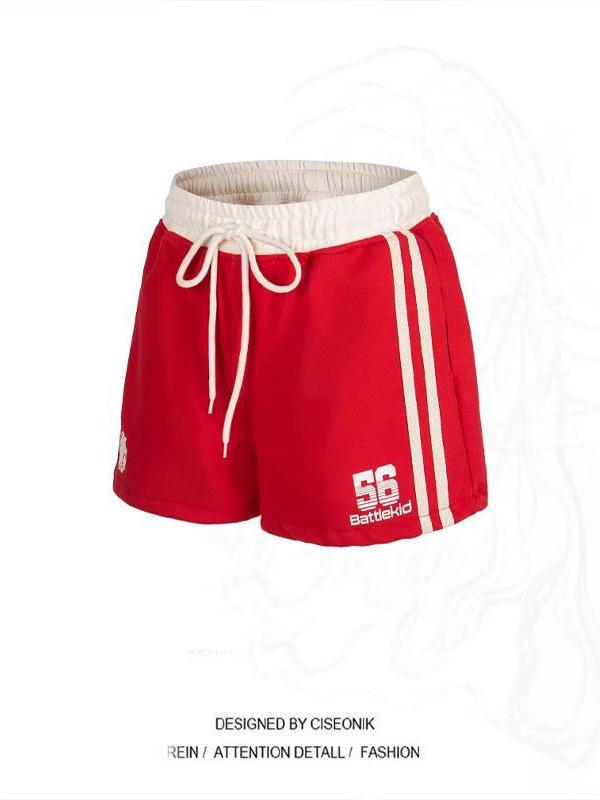 Women's 2026 Color Block High Waist Retro Sports Shorts - Drawstring, Loose, Casual Versatile Hot Pants